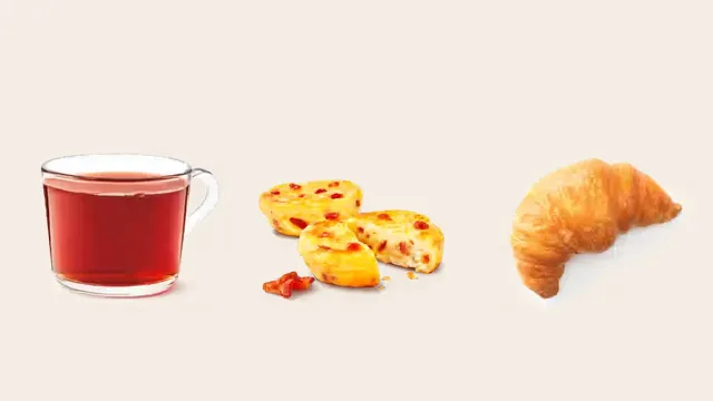 Tim Hortons steeped tea, egg white omelette bites and croissant